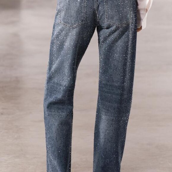 ZARA SS24 STRAIGHT CUT MID RISE RHINESTONE JEANS ZW COLLECTION 4877/047 018/273 - Picture 8 of 16